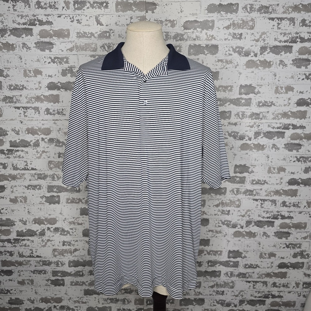 Footjoy XL Mens Navy Blue Striped Golf Polo Shirt ( No Golf Course Logo) Mint!
